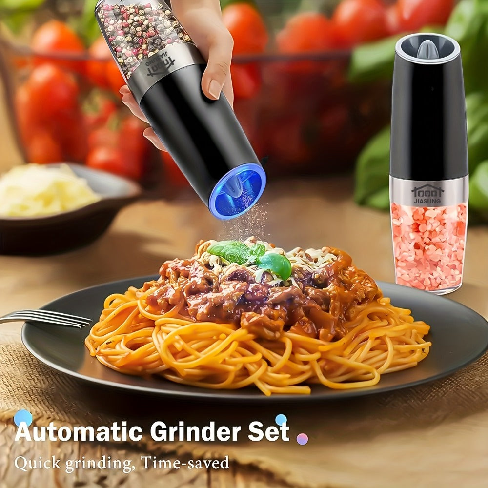 Electric Salt and Pepper Grinder Set 2PCS ¨C Battery-Powered, LED Light, One-Handed Automatic Operation, Adjustable Coarseness