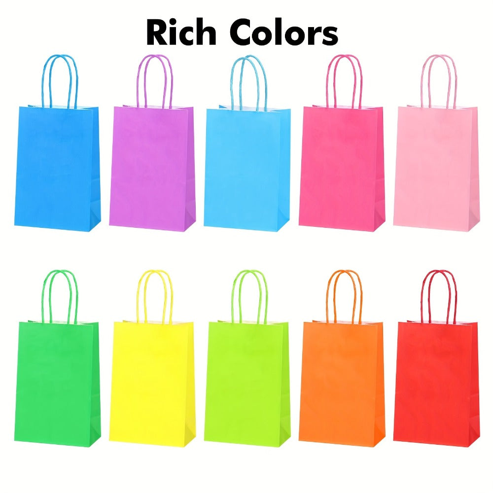 Paper Gift Bags with Handles Bulk 20/40/100pcs ¨C Rainbow Colorful Kraft Party Favor Bags for Kids Birthday, Baby Shower, Wedding, Graduation, School Events & Retail Packaging, 10 Bright Colors