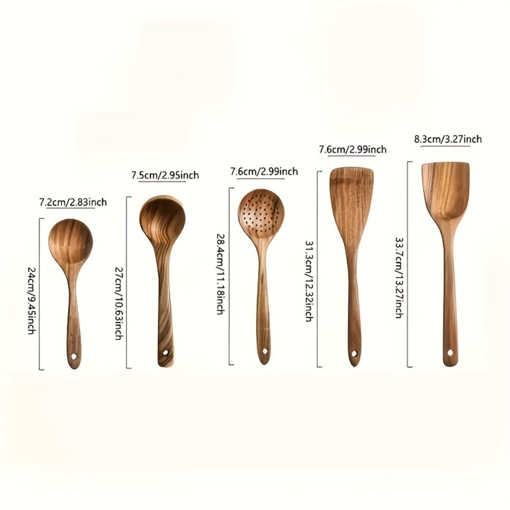 Wooden Kitchen Utensils Set ¨C Natural Wood Spoon Spatula & Wok Spatula with Ergonomic Handle, Heat-Resistant Non-Stick Safe Cooking Tools, Easy to Clean Durable Kitchen Essentials (5 / 6 / 10 Piece Sets)