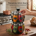 Glass Spice Jar Set with Rotating Rack ¨C Airtight Kitchen Spice Organizer with 360¡ã Stainless Steel Stand ¨C Food Grade Glass Seasoning Bottles for Pantry, Cabinet & Countertop Storage ¨C 6 or 12 Piece