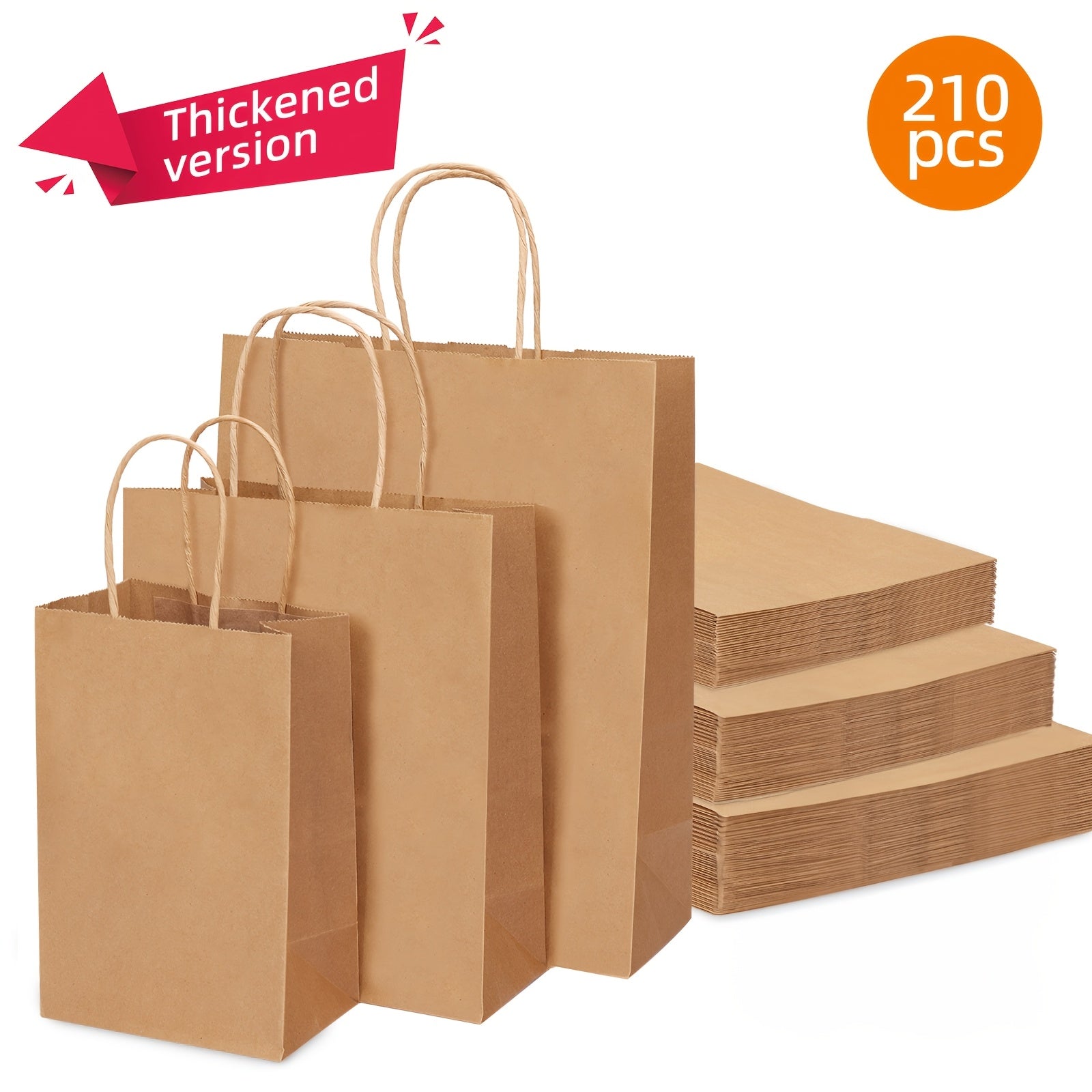 Kraft Paper Bags with Handles Bulk ¨C 75/90/120/210 Pcs Gift Bags 3 Sizes 110g Shopping Bags for Wedding Party Retail Favor Wrapping Easy Storage