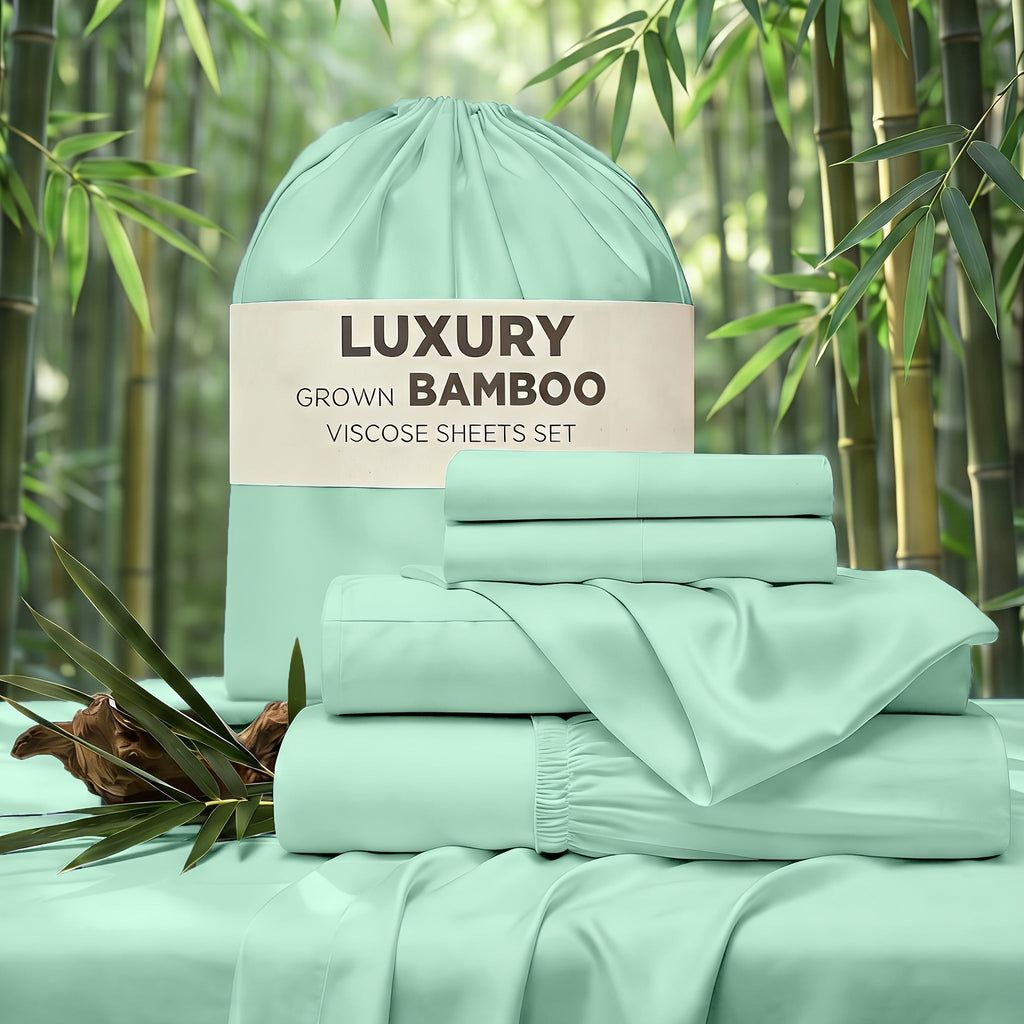 Cooling Bed Sheet Set 4 Piece Bamboo Rayon Deep Pocket Twin Full Queen King Extra Soft Wrinkle Fade Stain Resistant Hotel Luxury Pillowcase Bedroom Decor