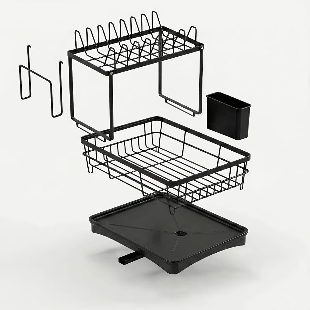 2-Tier Dish Drying Rack with Drainboard & Mat ¨C Metal Dish Rack for Kitchen Counter with Knife Fork Cup Holder