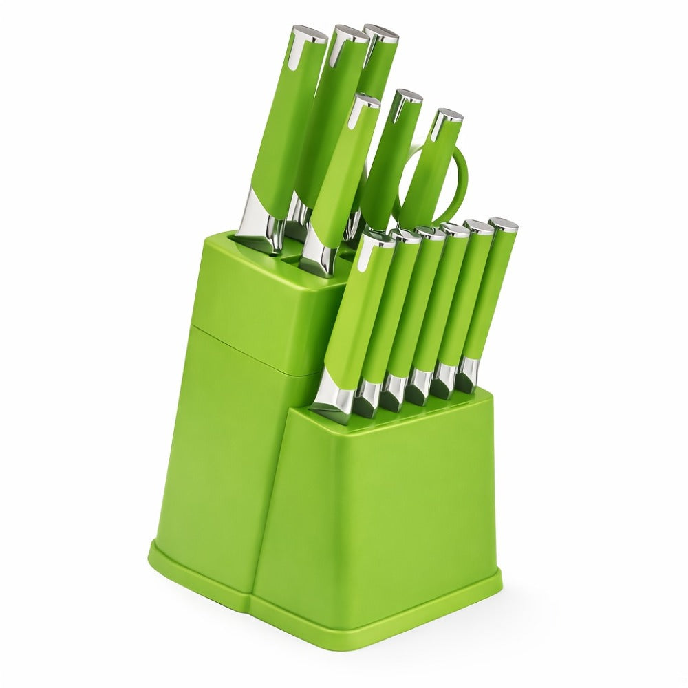 13-Piece Kitchen Knife Set with Block, Chef Bread Steak Knives Scissors Stainless Steel Colorful Cutlery Gift Set with Knife Holder