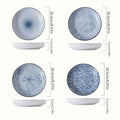 Japanese Ceramic Plates Set of 4 ¨C Floral Yamada Pattern Dinnerware, 7-Inch Round Serving Plates with Non-Slip Edge, Underglaze Color, Nordic Style Steak & Salad Dish