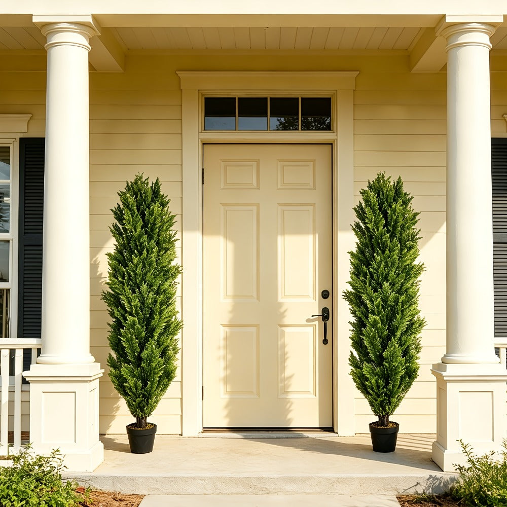 Artificial Cedar Topiary Trees 2 Pack UV Resistant Faux Greenery for Indoor Outdoor Patio Garden Office Entryway Decor 4FT 5FT 6FT