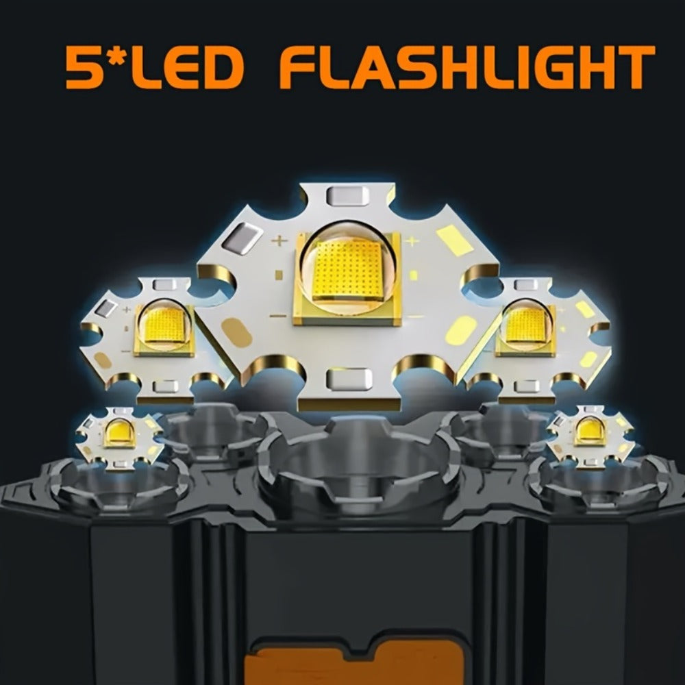LED Headlamp 4pcs Set - Rechargeable Outdoor Headlamps with 4-Speed Dimming Adjustable Angle IP44 Waterproof Hands-Free Flashlight for Camping Hiking Fishing Mountain Climbing Emergency Use ABS