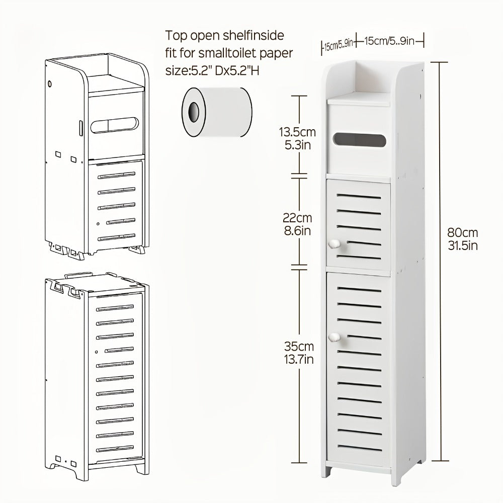 Slim Bathroom Storage Cabinet ¨C PVC Toilet Paper Holder & Organizer for Small Spaces, Easy Assembly, Multi-Room Use, Bedroom & Living Room