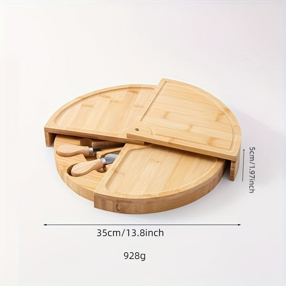 Bamboo Cheese Board Set with 2 Knives - Wood Charcuterie Platter Pizza Board Fruit Snack Serving Tray for Entertaining Housewarming Wedding Gift