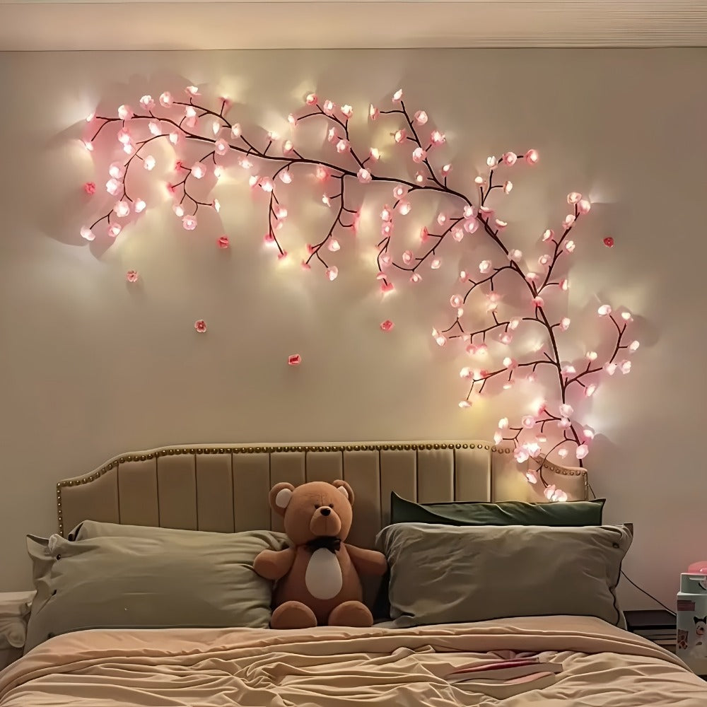 Cherry Blossom Tree Light 48 LED Artificial Flower Branch Lamp Bedroom Wall Decor Atmosphere Night Light for Wedding Party Restaurant Prom Christmas Home Holiday Novelty Lighting 62.99 inch