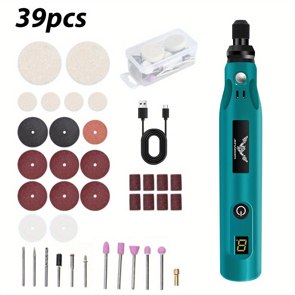 Electric Engraving Pen Kit 25/39PCS - Rechargeable Rotary Tool Set with Adjustable Speed for Engraving, Sanding, Polishing, Drilling & Etching - Portable Multifunctional Power Tool for DIY Crafts