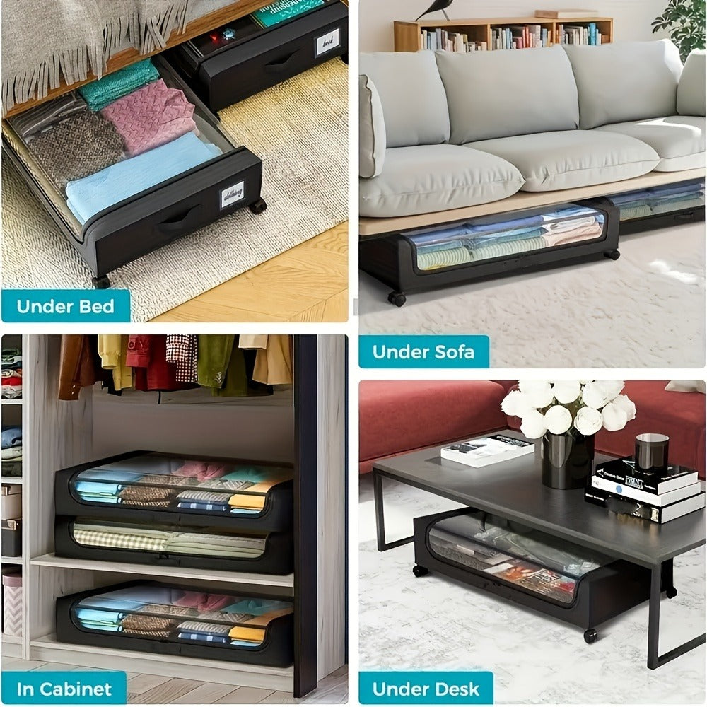 Under Bed Storage Containers with Wheels - Foldable Closet Organizer Bins with Label Holder for Clothing Blankets Shoes Comforter Pillows Bedding