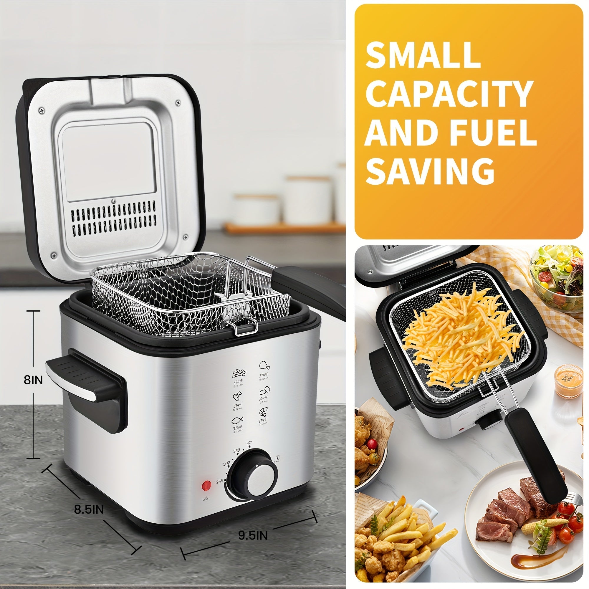 Electric Deep Fryer Stainless Steel Basket 1.5L to 6L ¨C Adjustable Temperature Foldable Handle Transparent Window Anti-Splash Lid | Dishwasher Safe Easy Clean | Home Family Dinner Party Kitchen