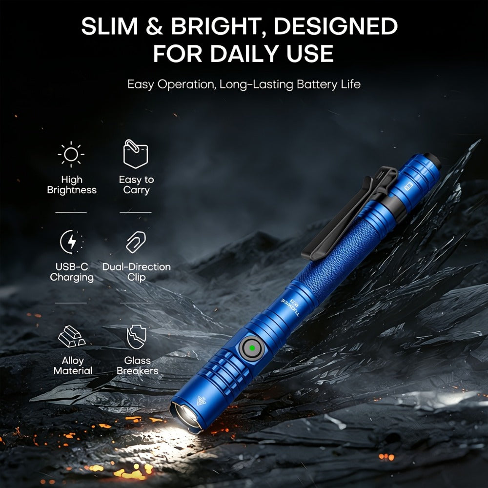 Tactical Penlight 1200 Lumen EDC Flashlight | High-Brightness Torch with Tail Switch Multi-Mode | Slim Pocket Light for Everyday Carry, Camping, Outdoor Activities & Work Lighting