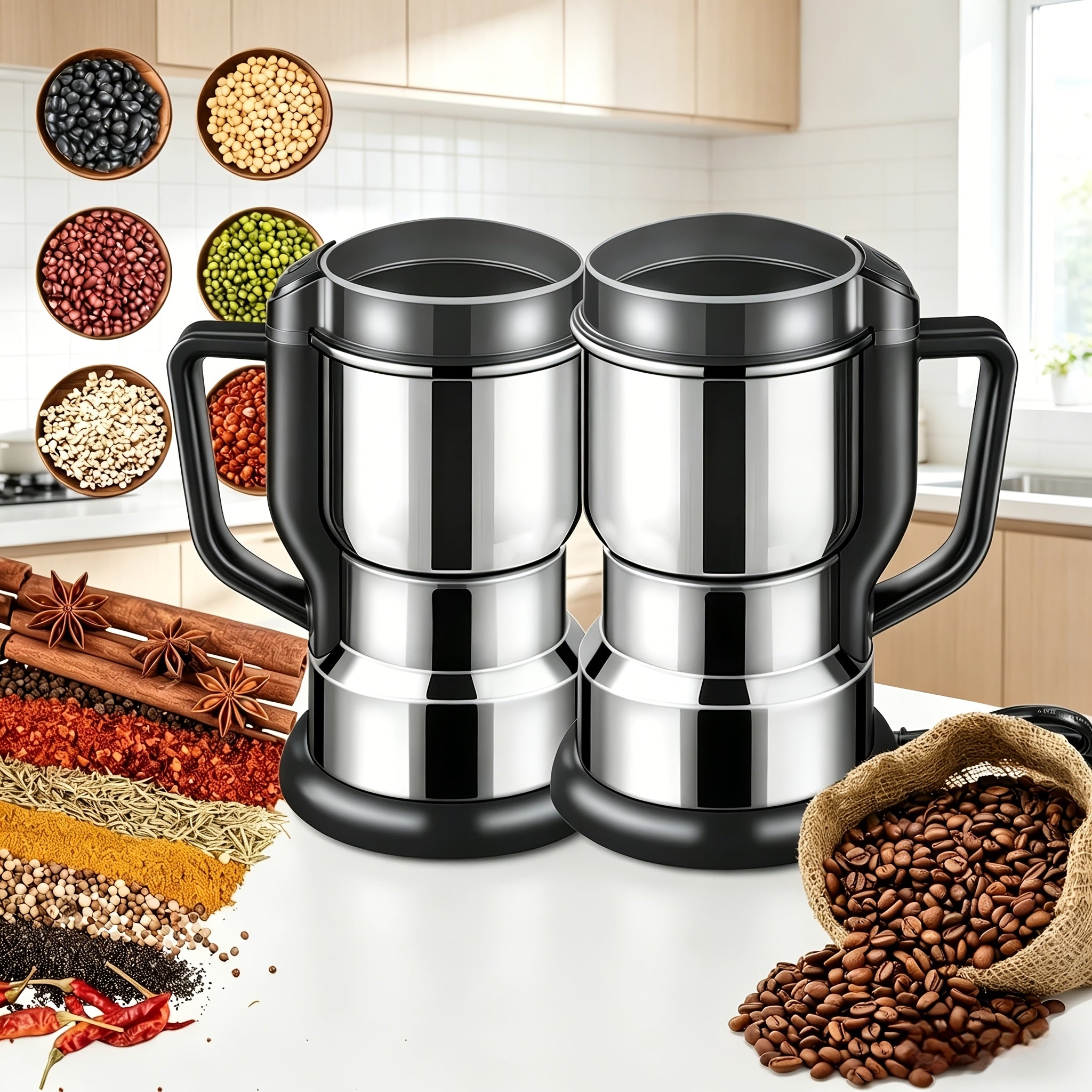Electric Coffee Grinder 300W 25000RPM ¨C 8-Blade Stainless Steel Spice & Grain Mill for Coffee Beans, Nuts, Spices | Home, Cafe & Camping