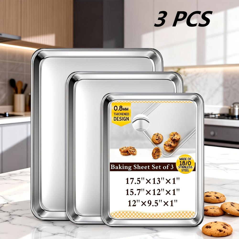 Baking Sheet and Rack Set Stainless Steel Half Sheet Pan with Cooling Rack Heavy Duty Rust Free Dishwasher Safe for Cookie Baking Roasting Grilling 2 3 4 Pan Options