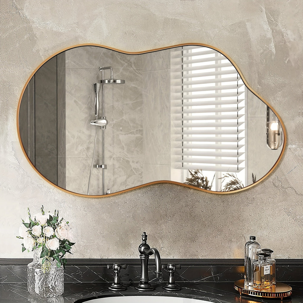 Boho Irregular Wall Mirror - Gold Aluminum Alloy Frame Asymmetrical Decorative Mirror for Bathroom Bedroom Living Room Entryway Cloakroom Wall Decor