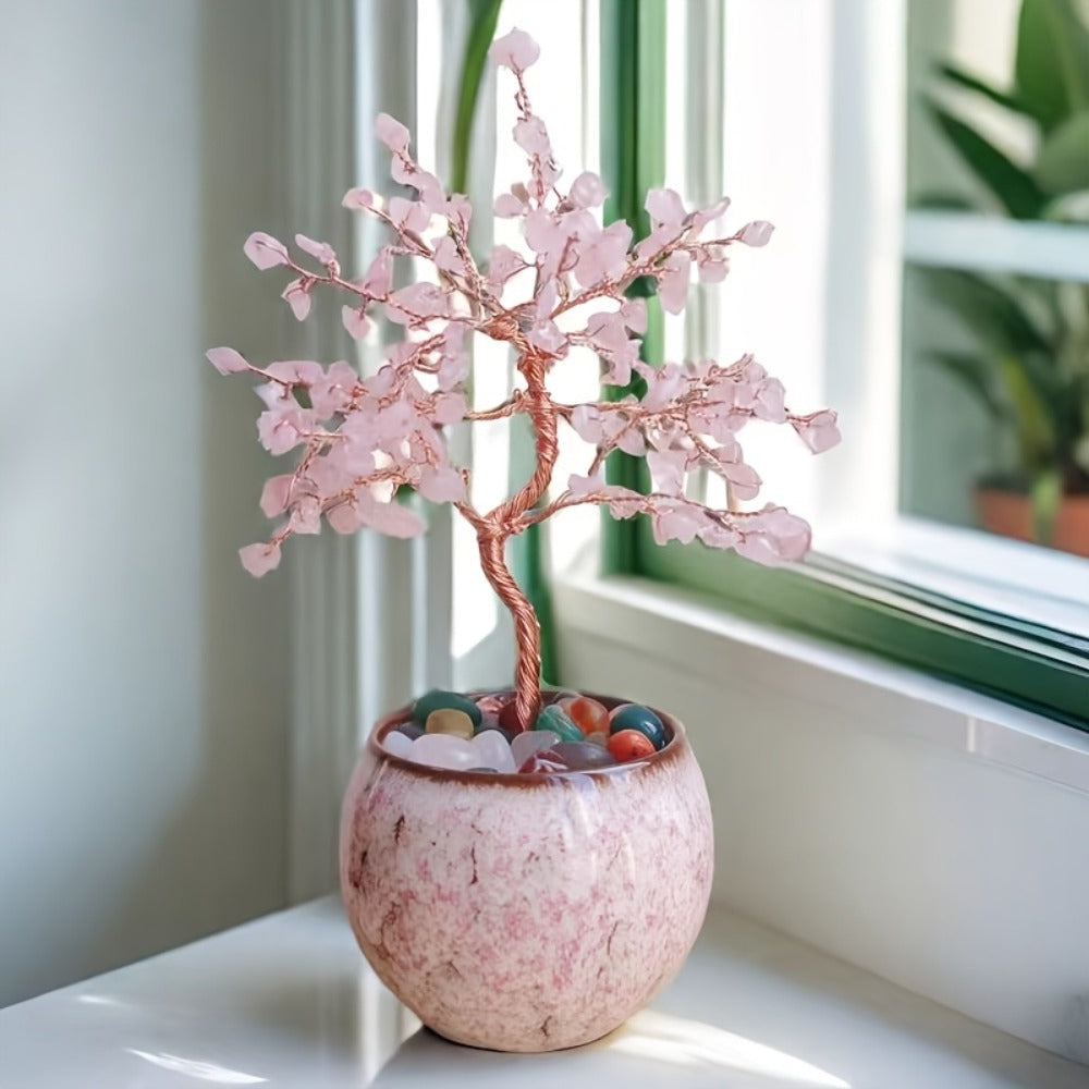 Natural Crystal Gemstone Tree with Ceramic Base 7 Inch Handmade Healing Stone Bonsai Tree Desktop Ornament for Home Office Decor Birthday Valentine Christmas Gift 13 Colors 180mm