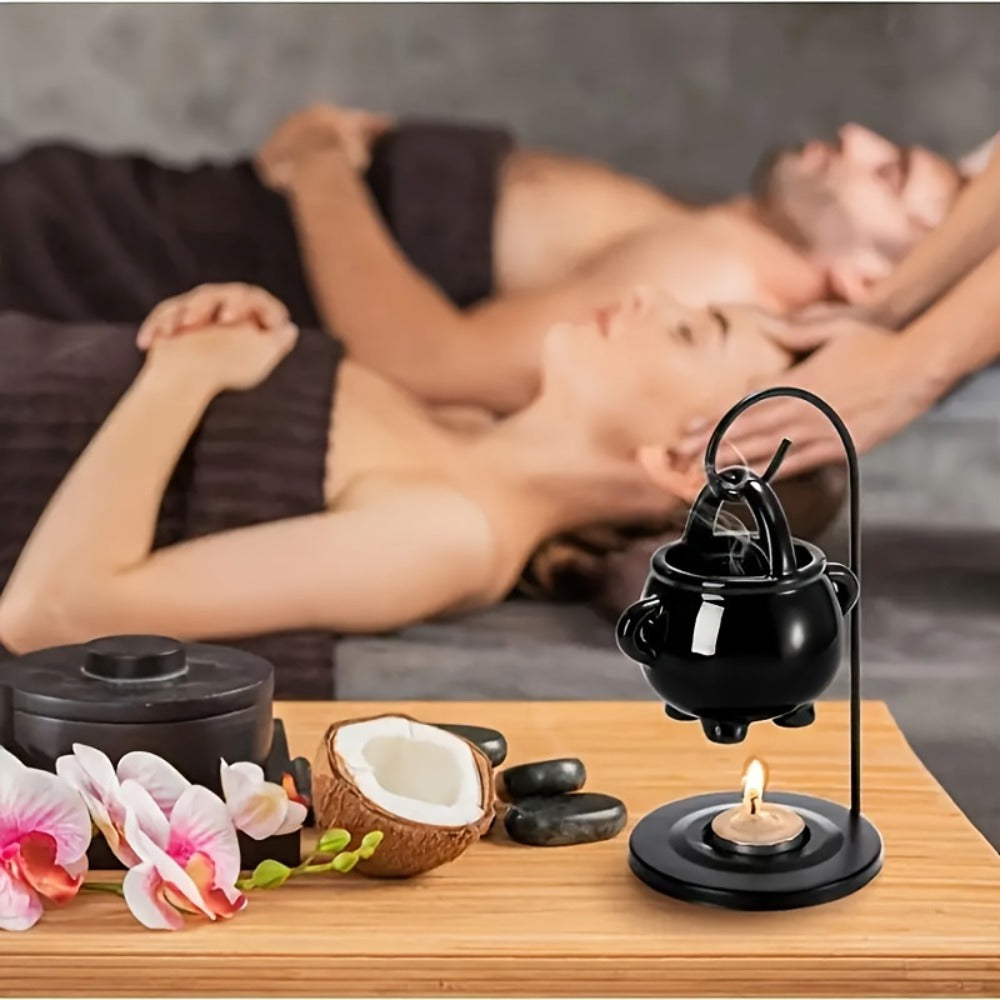 Ceramic Wax Melter Hanging Incense Holder Tealight Diffuser Black Witch Style Home Decor for Yoga Meditation Spa Aromatherapy Boho Gothic Gift