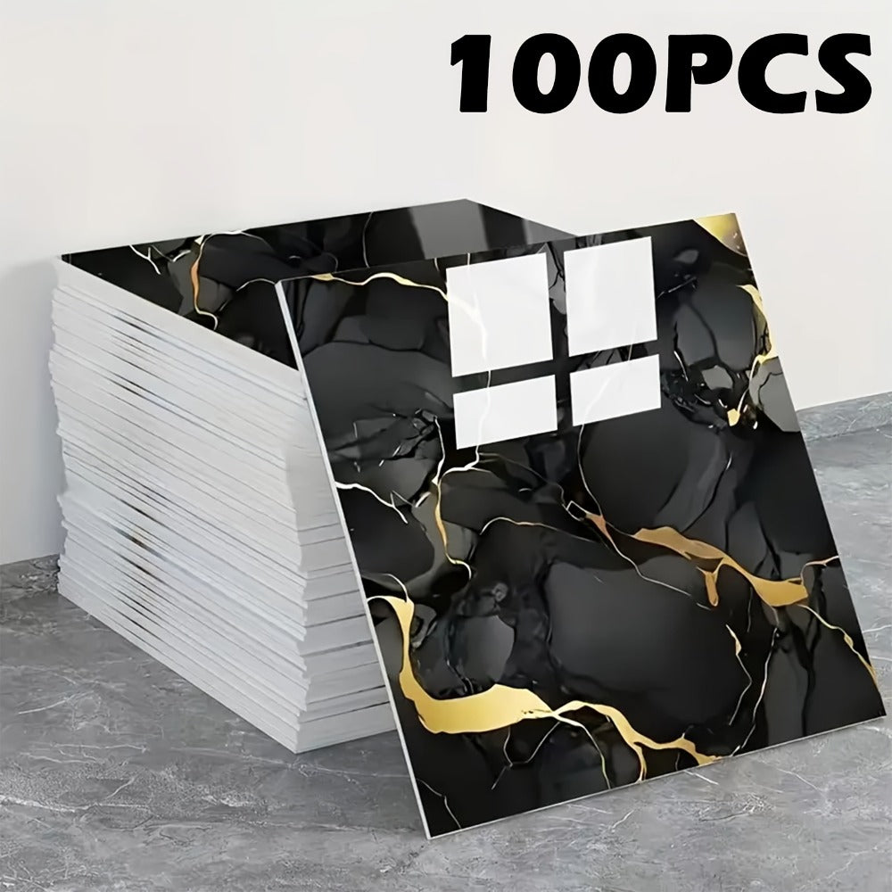 Peel and Stick Wall Tiles 50/100pcs Waterproof PVC Marble Self Adhesive Vinyl Tile Stickers for Bathroom Kitchen Living Room, TV Backdrop Shower Wall Panels Modern Home Decor Easy Installation