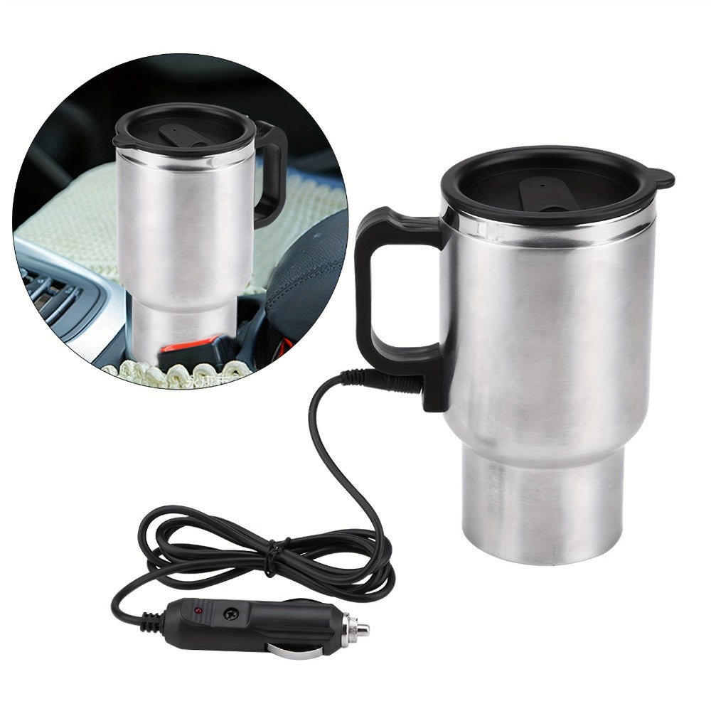 12V Car Electric Heating Travel Mug 450ml, Stainless Steel Car Electric Kettle with Cigarette Lighter Plug, 65¡ãC Keep Warm Coffee Mug Heater for Road Trip Camping