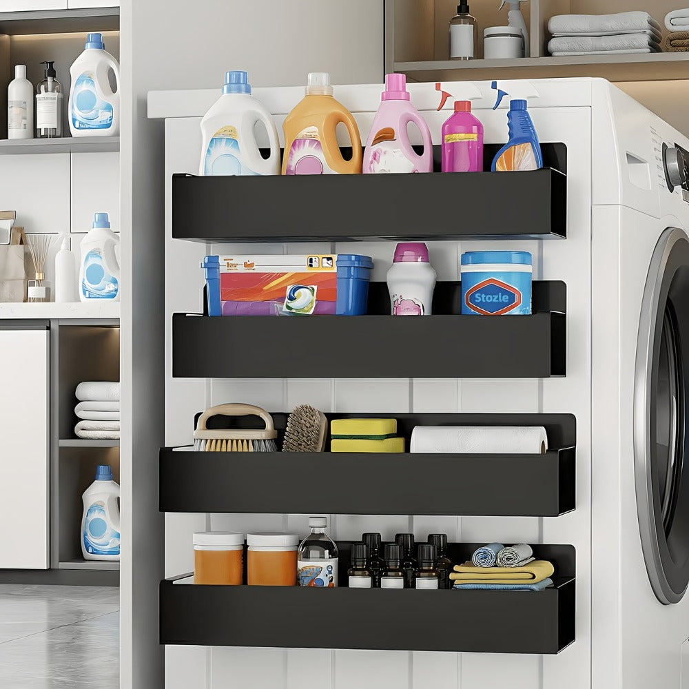 Magnetic Storage Box Organizer for Refrigerator, Washing Machine & Coffee Machine ¨C Strong Magnetic Adsorption No-Drill Spice Rack & Kitchen Organizer, Stylish Household Storage (Black/White, 2/4pcs)