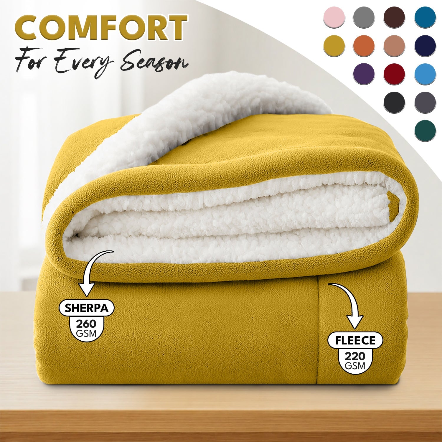 Sherpa Flannel Blanket ¨C Double-Layer Ultra Soft Warm Throw for Bed, Sofa & Bedroom Decor, Better Sleep, 14 Colors, 3 Sizes