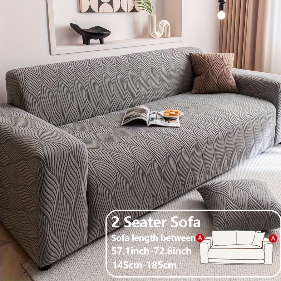 Polar Fleece Sofa Cover Modern Jacquard Elastic Slip-Resistant All Season Furniture Protector for Living Room Office Bedroom - 1 2 3 4 Seater with Free Matching Pillowcase
