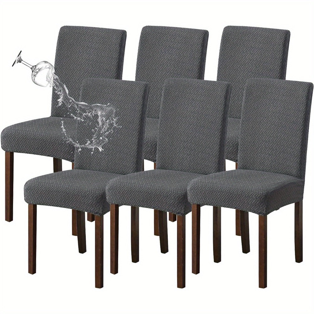 Dining Chair Covers Set of 4 6 Waterproof Stretch Parson Chair Slipcovers - Polar Fleece Jacquard Elastic Band Fit Kitchen Dining Room Chair Protector, 7 Colors, Beige Black Khaki Burgundy Gray