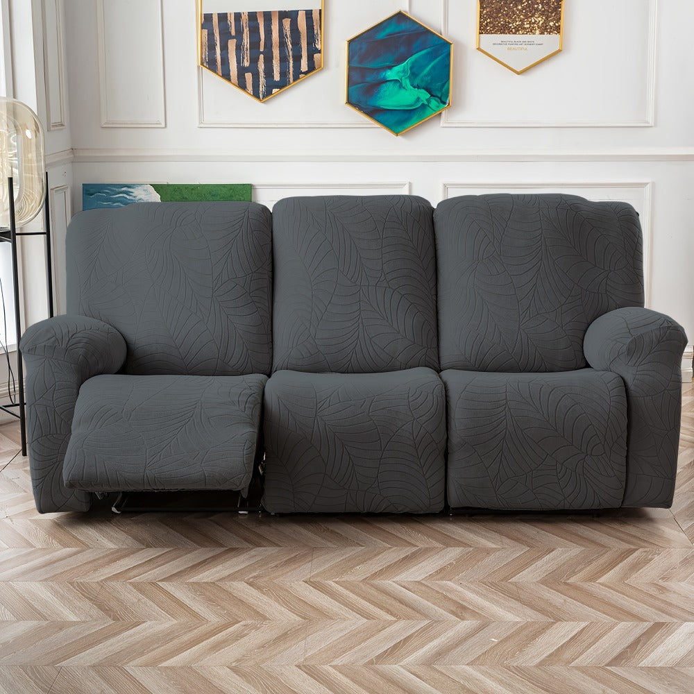 Jacquard Stretch Sofa Recliner Cover Big Leaves - High Stretch Soft Washable Slipcover for 1 2 3 Seat Loveseat with Console Furniture Protector Home Decor, 6 Colors