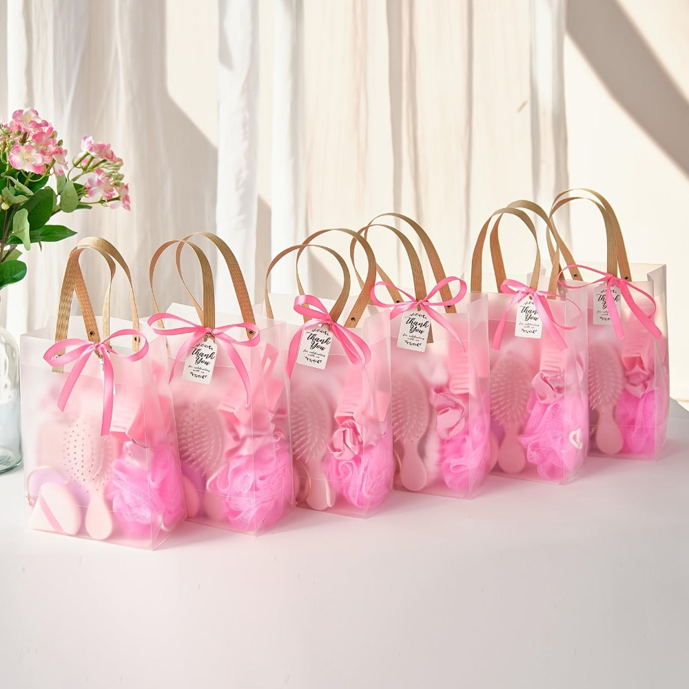 Party Favor Gift Set 74pcs ¨C Headbands, Hair Brushes, Bracelets, Mirrors, Powder Puffs, Hair Ties, Clips, Bath Sponges & Jewelry Boxes with Gift Bags for Bridal Shower, Wedding, Christmas & Events (Pink/Blue)