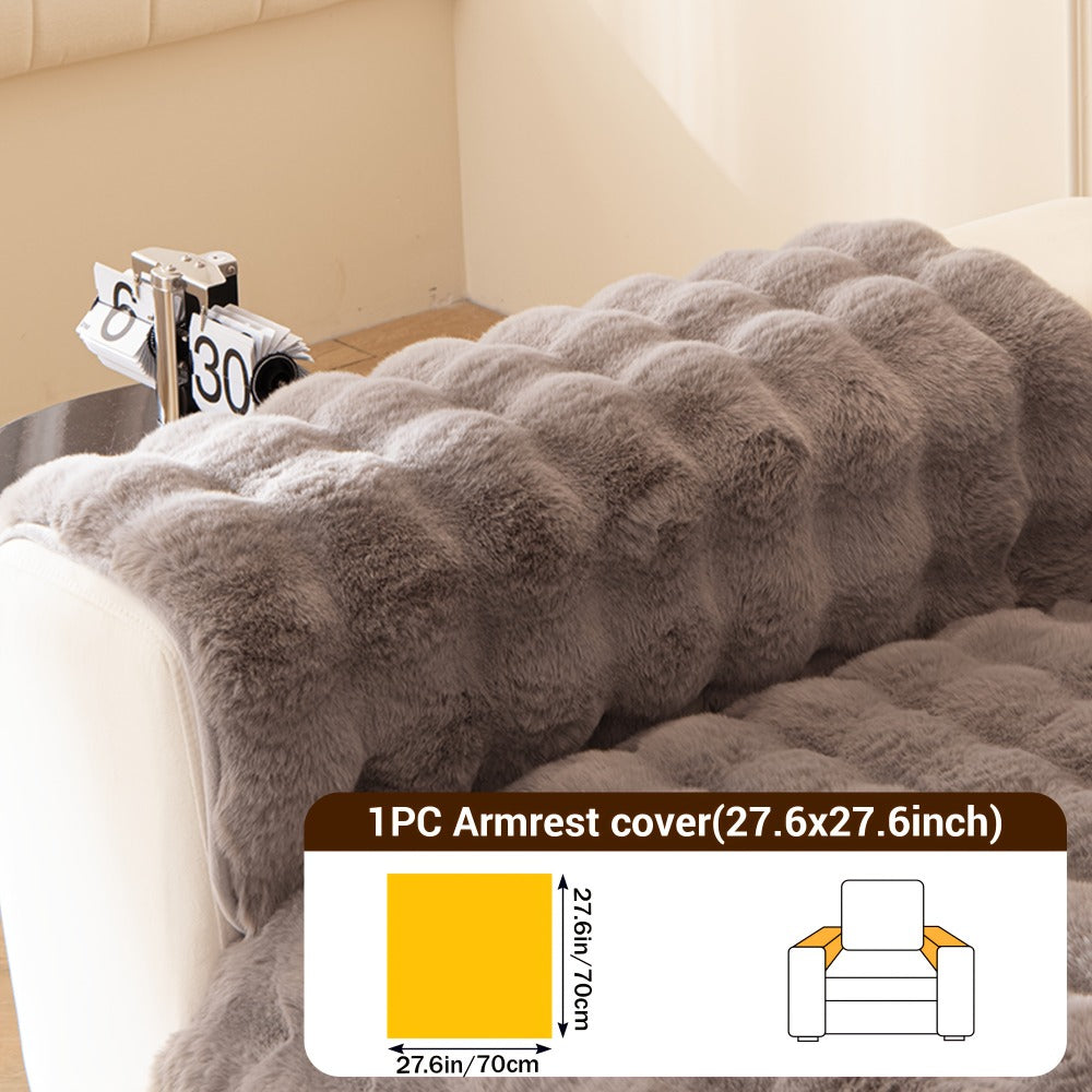 Bubble Soft Faux Rabbit Fur Sofa Cover - Non-Slip Silicone Backing Stretchable Slipcover Pet Friendly Machine Washable for Living Room Bedroom Dorm, 4 Colors Multiple Sizes