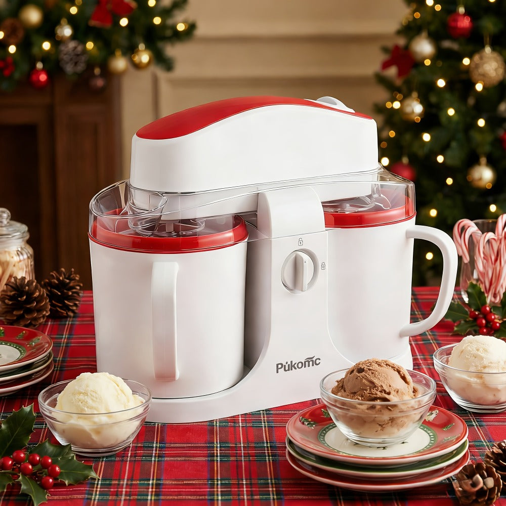 Ice Cream Maker Machine 33.81oz Dual Cup - Homemade Ice Cream, Frozen Yogurt & Fruit Smoothies, Detachable Easy-Clean Design, Electric Dessert Maker for Family & Kids, Perfect Christmas Gift