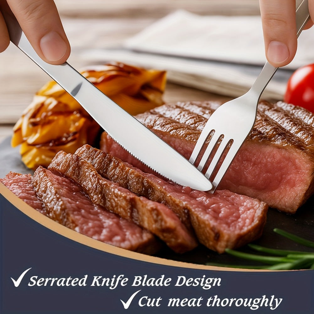 Stainless Steel Silverware Set 60 or 90 Piece with Gift Box ¨C Service for 12 or 18, Includes Steak Knives, Salad Forks & Dessert Spoons, Dishwasher Safe Cutlery for Home, Wedding & Outdoor