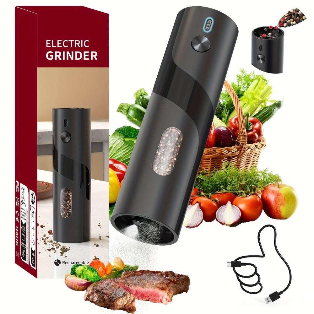Electric Salt and Pepper Grinder Set with LED Light, Rechargeable Automatic Salt Pepper Mill, Adjustable Coarseness 3.72oz Large Capacity, Kitchen BBQ Restaurant Outdoor Wedding Gift
