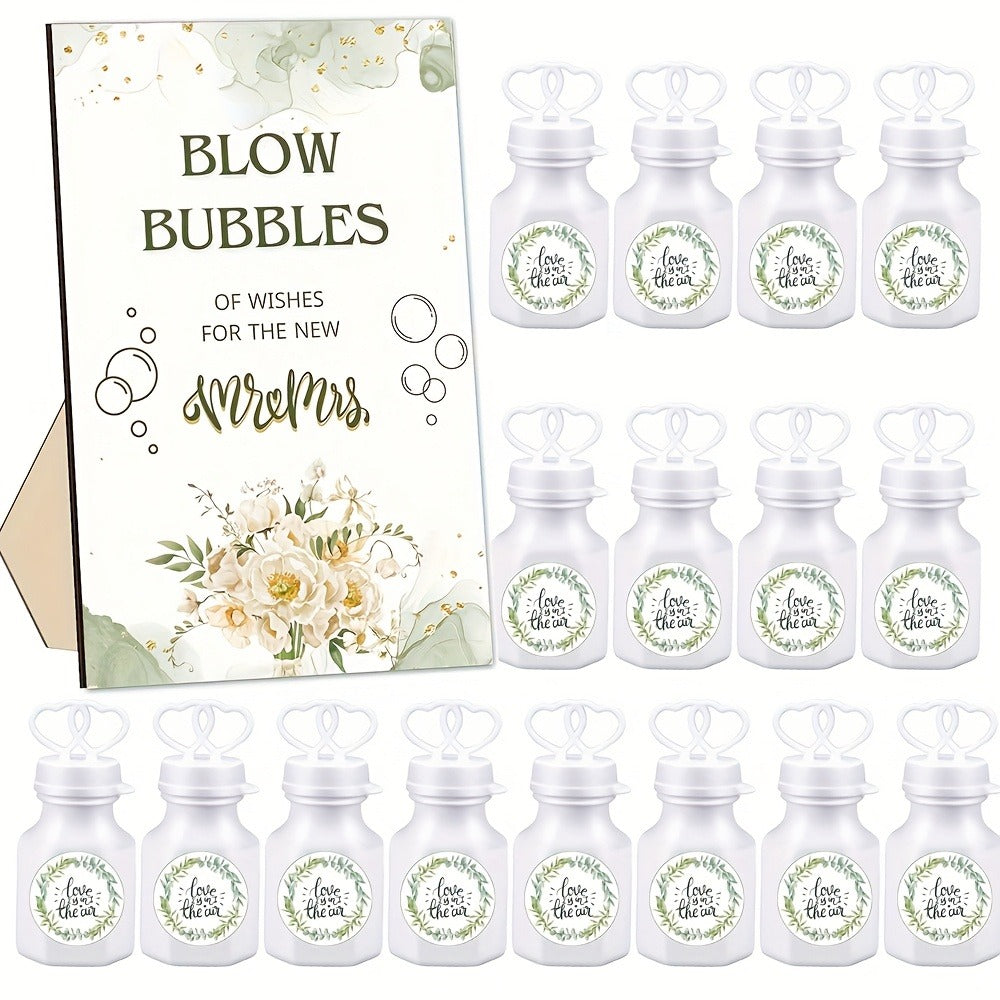 Wedding Bubble Bottle Party Favor Set 50 Mini Bottles with Wooden Sign & Stickers ¨C Liquid-Free for Weddings Birthdays Showers