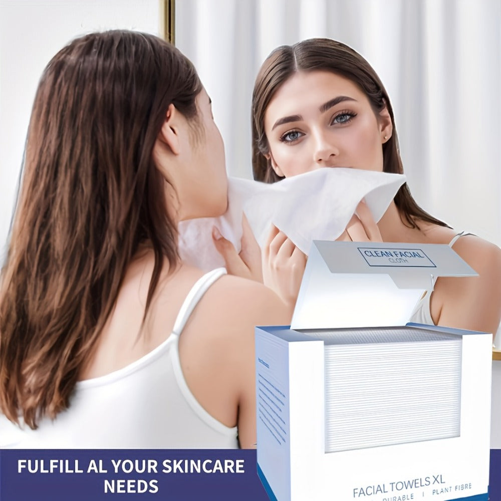 Disposable Facial Towels Extra Large Thick Dry Wet Cleansing Cotton Towel 40 Sheets Per Box 10.24x11.81 Inch Soft Skin-Friendly Face Wash Towel for Daily Skincare Makeup Removal