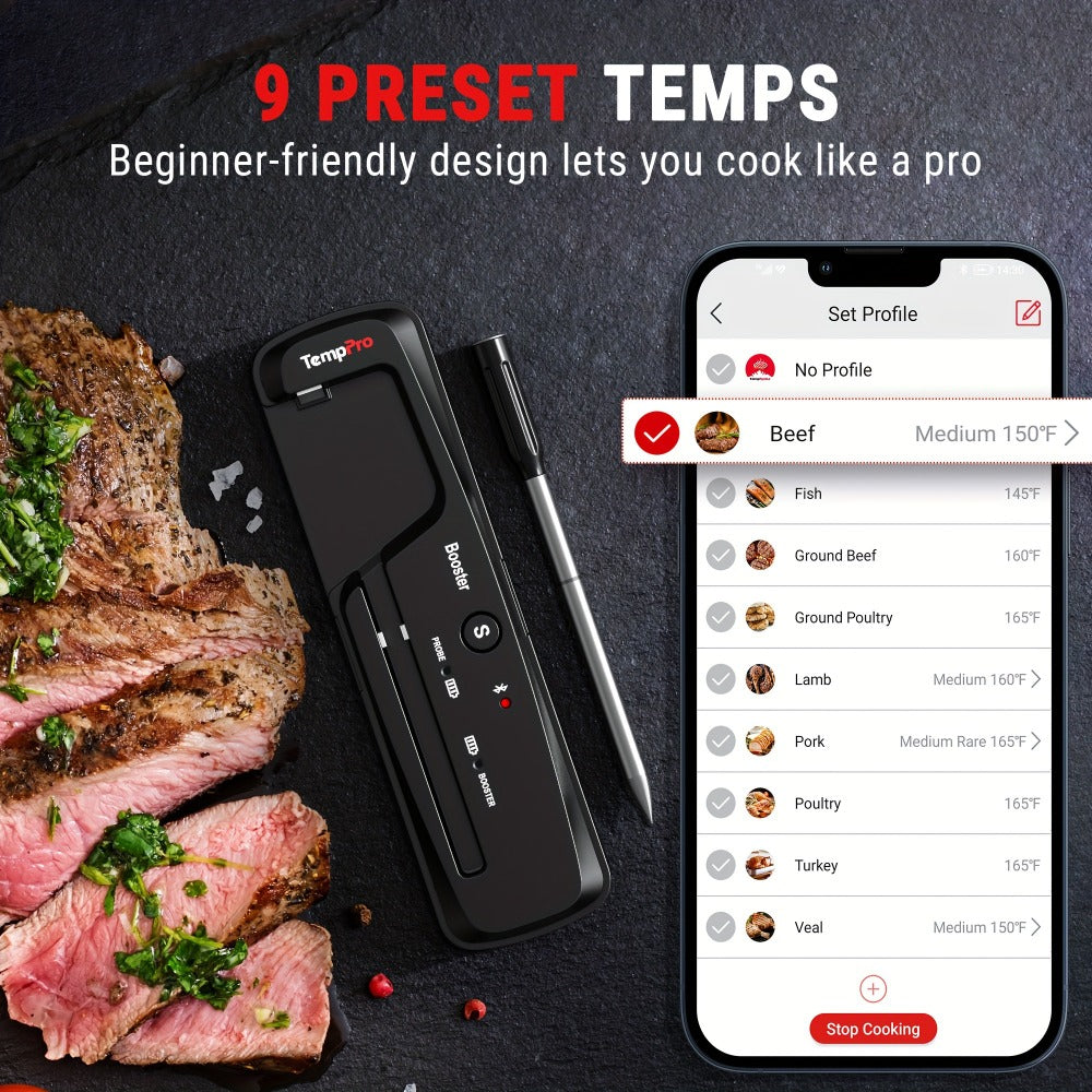 Wireless Meat Thermometer 500Ft Bluetooth ¨C Dual Sensor Digital Food Thermometer for Oven, Grill, BBQ, Smoker & Air Fryer with App & Temperature Alarm
