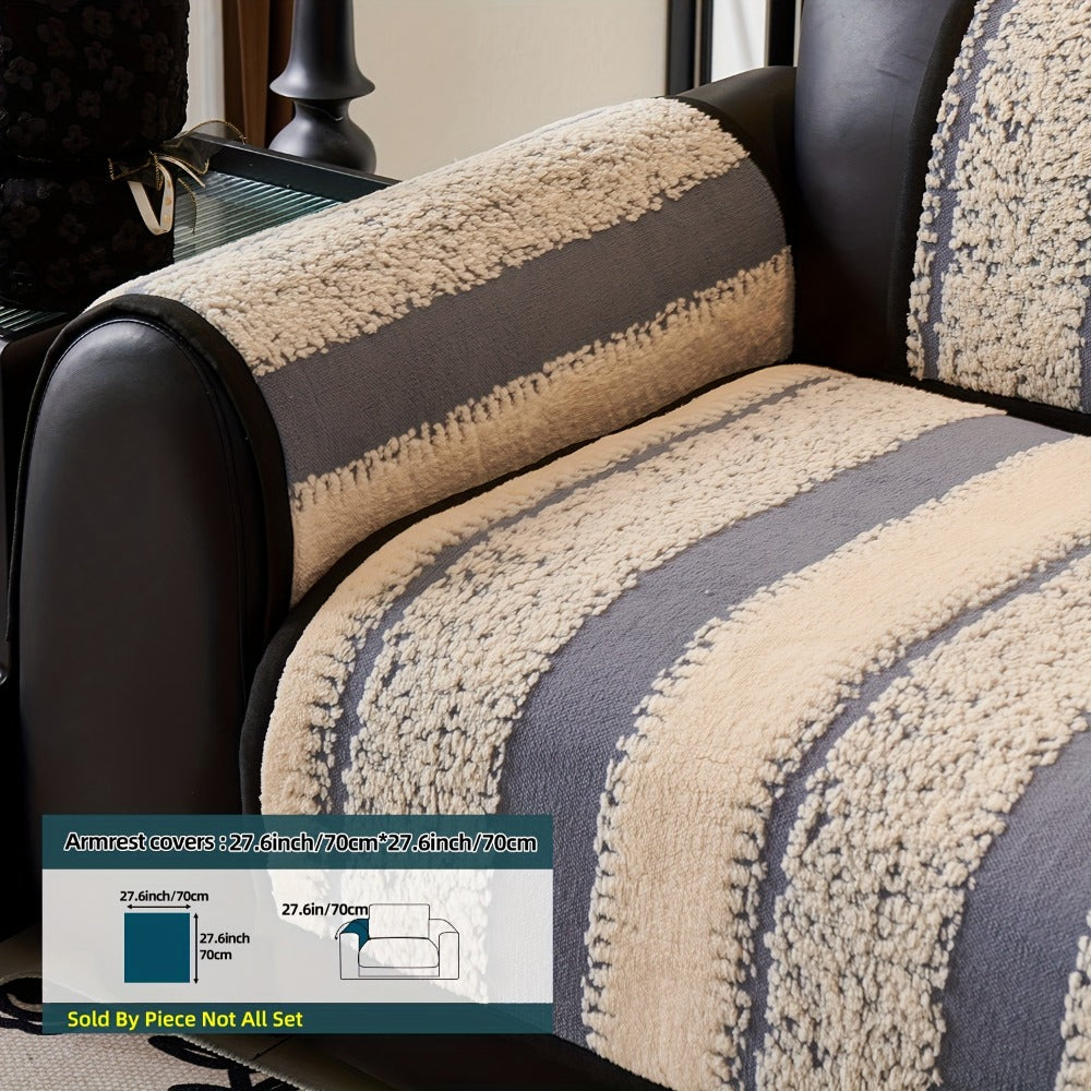 Sofa Cover Plush Jacquard Thick Non-Slip Couch Protector - Pet Friendly Furniture Cover for Living Room Bedroom Office, Machine Washable Retro Style Sofa Slipcover, Loveseat & 4-Seater, Black Grey Green Coffee