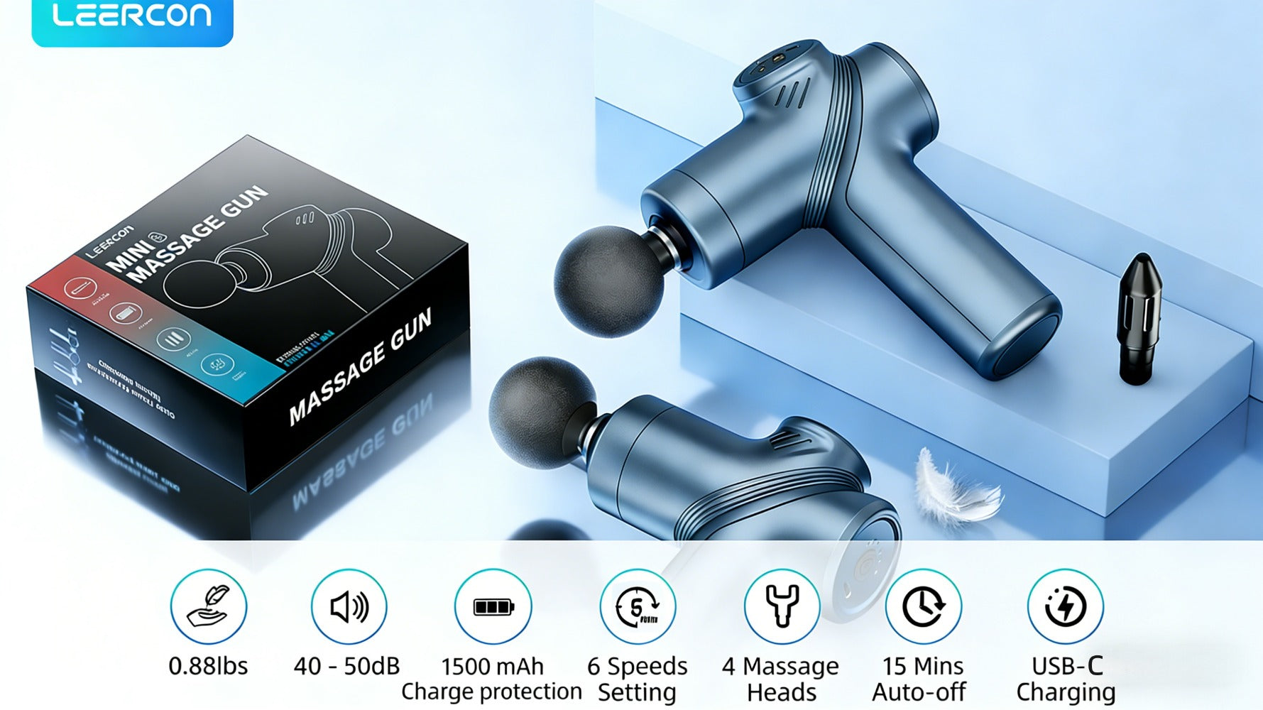 Massage Gun Deep Tissue Percussion Massager ¨C Portable Handheld Electric Body Massager with 4/8 Heads & 6 Speed Settings for Muscle Relaxation & Post-Workout Recovery