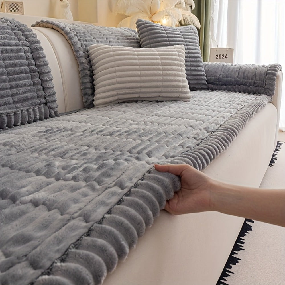 Sofa Cushion Cover Plush Velvet Washable Seat Pad Wavy Edge Soft Kapok Filling for Couch Loveseat 1 2 3 4 Seater ¡ª Easy Install Home Decor Protection