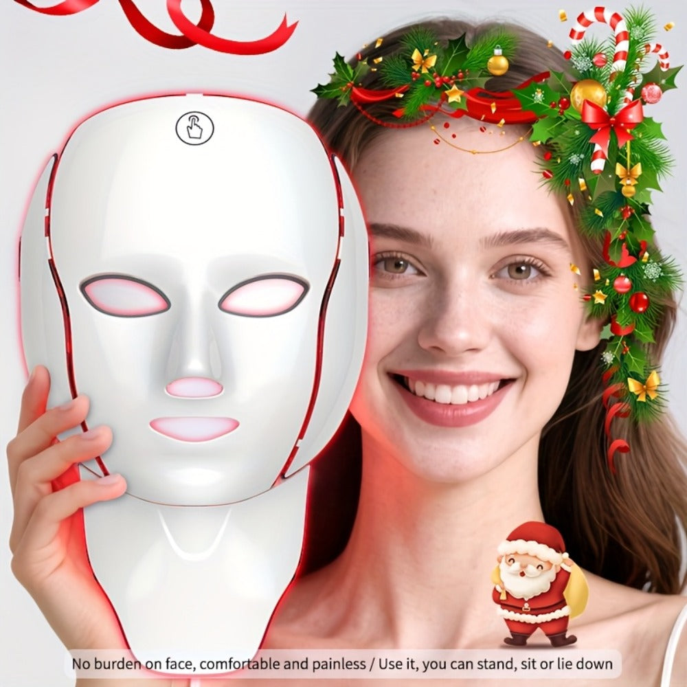 LED Light Therapy Facial Mask 7-Color USB Rechargeable ¨C Face Neck Anti-Aging Acne Rejuvenation Skincare Device, Beauty Instrument Gift for Women, Valentine's Day Mother's Day Birthday