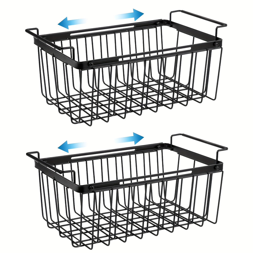 Freezer Organizer Bins, Expandable Chest Freezer Baskets with Hanging Handles ¨C Adjustable Wire Basket 15.6¡± to 24.3¡±, Heavy-Duty Iron Rust-Proof Deep Freezer Storage for Most Chest Freezers, 2 Pack
