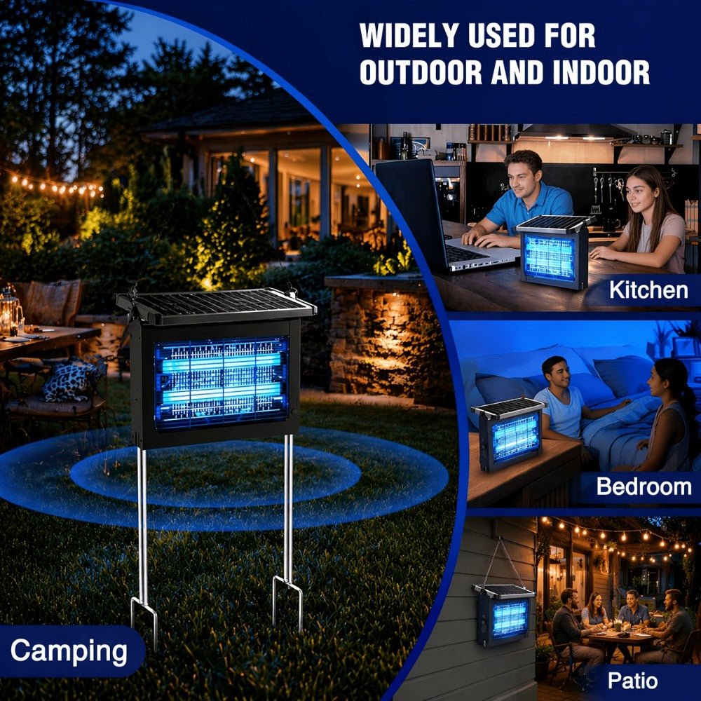 Solar Bug Zapper Outdoor 4200V ¨C Solar Powered Mosquito Killer with Auto/Manual Dual Mode, 2100 Sq.Ft Coverage, 12H Runtime, 3-Way Charging, 10FT Cord, Safe for Family & Pets, for Patio, Garden & Camping