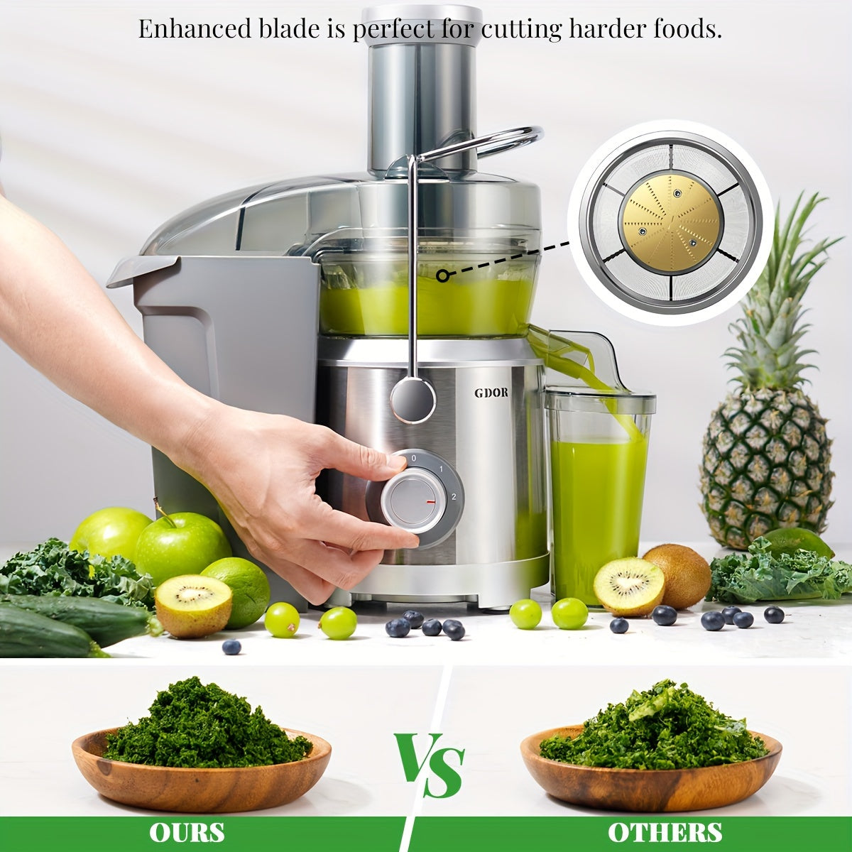 Space-Saving Centrifugal Juicer with 2.5-Inch Feed Chute - Powerful Fruit & Vegetable Juice Extractor, BPA-Free, Dishwasher Safe, Easy to Clean, Compact Design for Healthy Lifestyle, Black/Silver