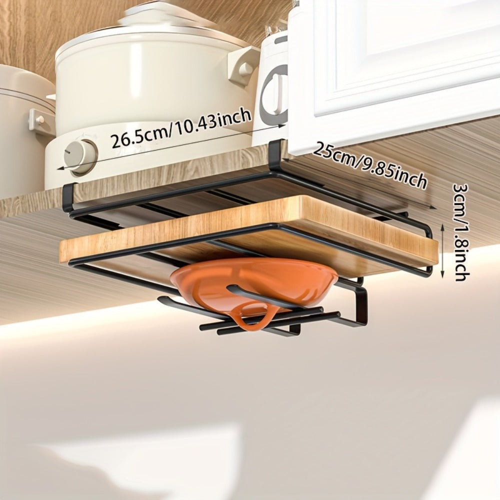 Kitchen Hook Rack for Cutting Boards Lids & Cabinet Door ¨C Heavy Duty Carbon Steel Wall Mounted Organizer for Kitchen Tools & Bathroom Supplies, Rust-Resistant Black