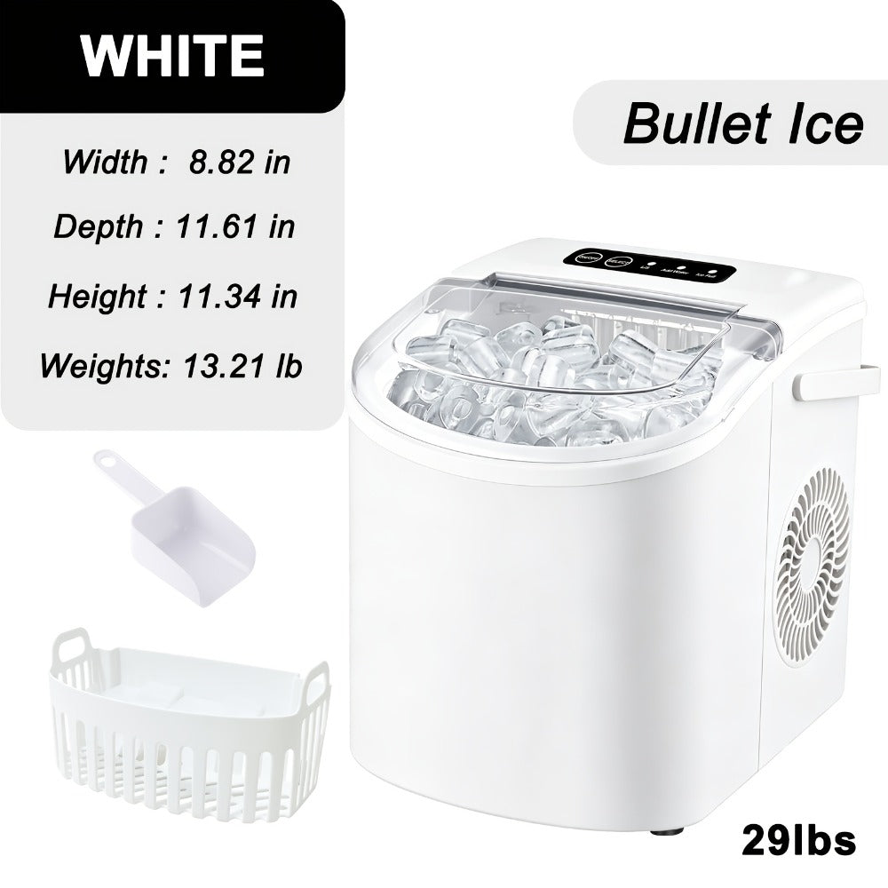 Ice Maker with Basket & Scoop ¨C 26 Lbs/Day Countertop Bullet Ice Machine, 9 Cubes in 6 Mins, Self-Cleaning, 5 Colors Pink White Green Silver Black, for Home, Kitchen, Office, Bar, RV & Camping