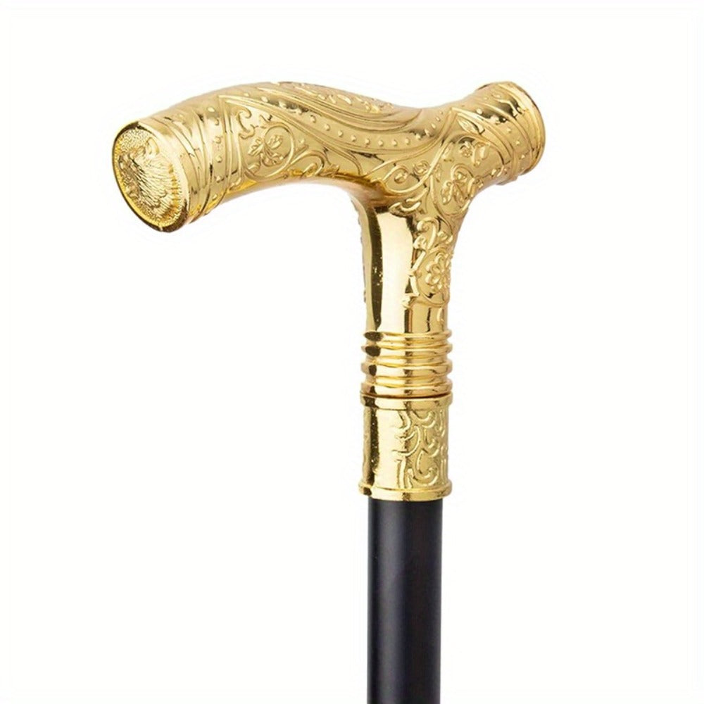 Walking Cane with Bear Head Handle Decorative Gentleman Stick Carved Flower Relief Knob Cane Fashion Mobility Aid Staff 35.4 Inch Golden