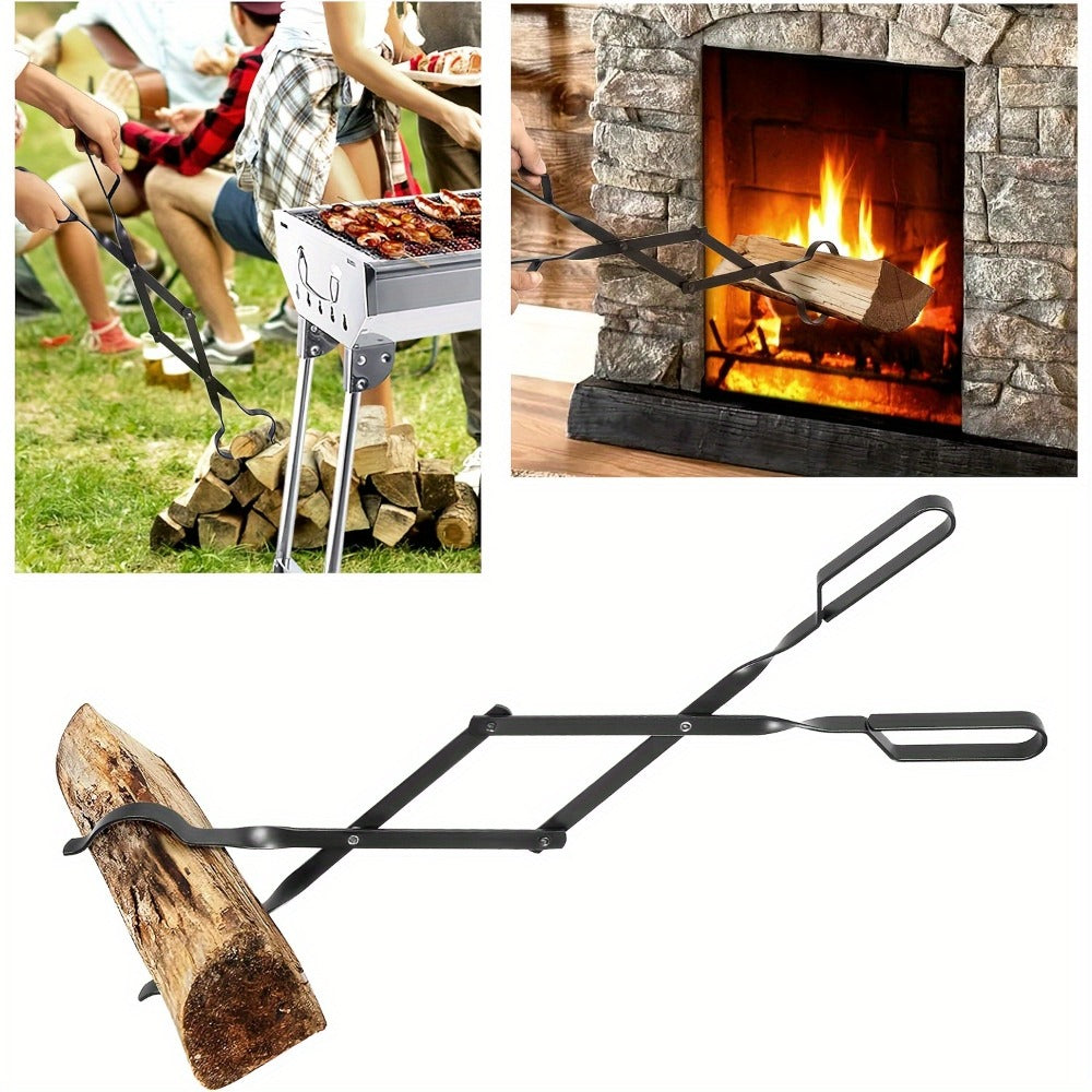 Fireplace Tongs 26 Inch Heavy Duty Wrought Iron Log Tongs, Foldable Firewood Tongs with Stainless Steel Tip, Fire Pit Tongs for Campfire, Stove, BBQ, Indoor and Outdoor Fire Pit Accessories