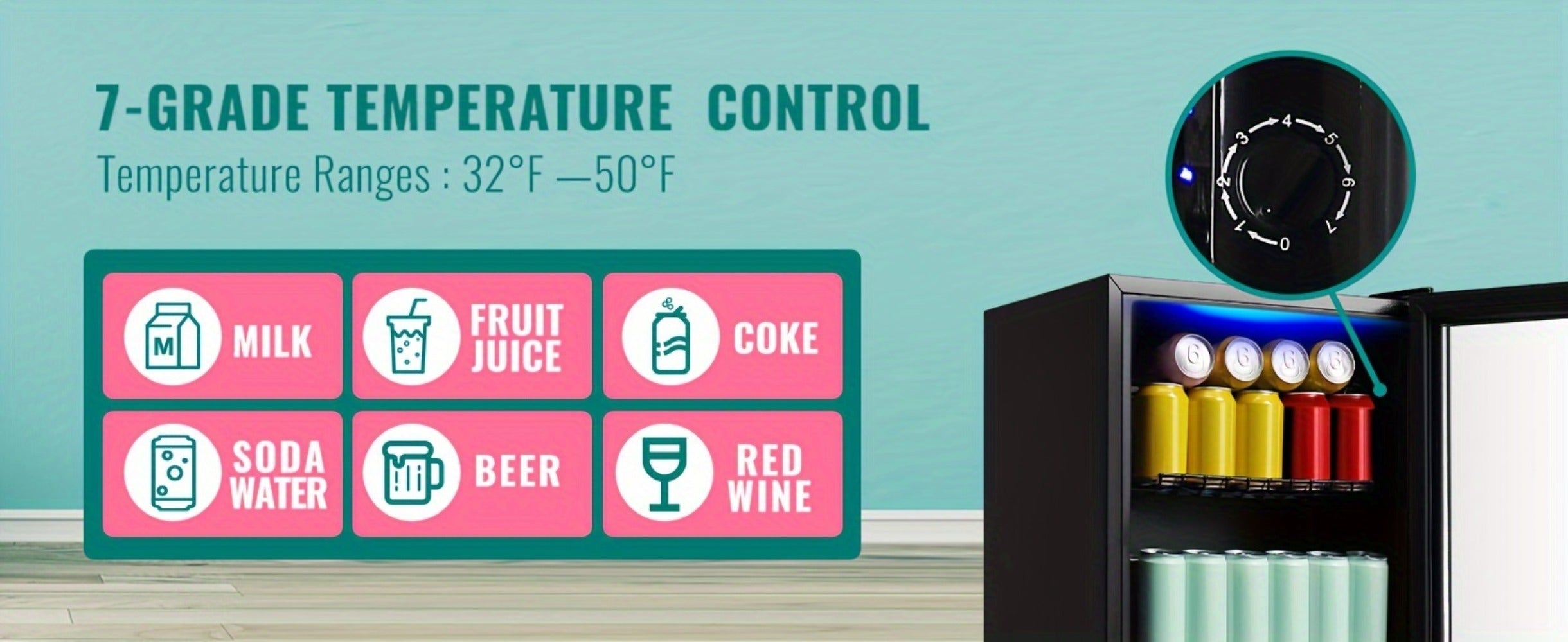 Beverage Refrigerator with Glass Door, Mini Drink Cooler Fridge with Blue LED Light, 3 Adjustable Shelves & R600a Compressor ¨C 1.7 or 3.5 Cu Ft Freestanding Bar Fridge for Home, Office, Dorm and Bar